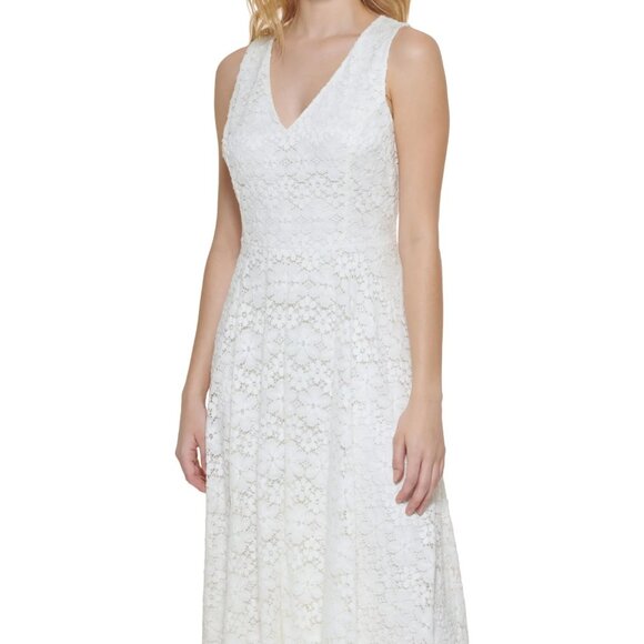 NWT TOMMY HILFIGER Ivory Lace Zippered Lined Floral Sleeveless V Neck Dress SZ 2 - Picture 1 of 8